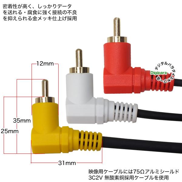 片側L型  AVケーブル1m RCA(オス)⇔RCA(オス) 映像 サウンド 黄 赤 白 コンポジットケーブル テレビ ビデオ 車載機器接続等 1m ZUUN AVC-AVzc01A｜tsuhan-express｜05