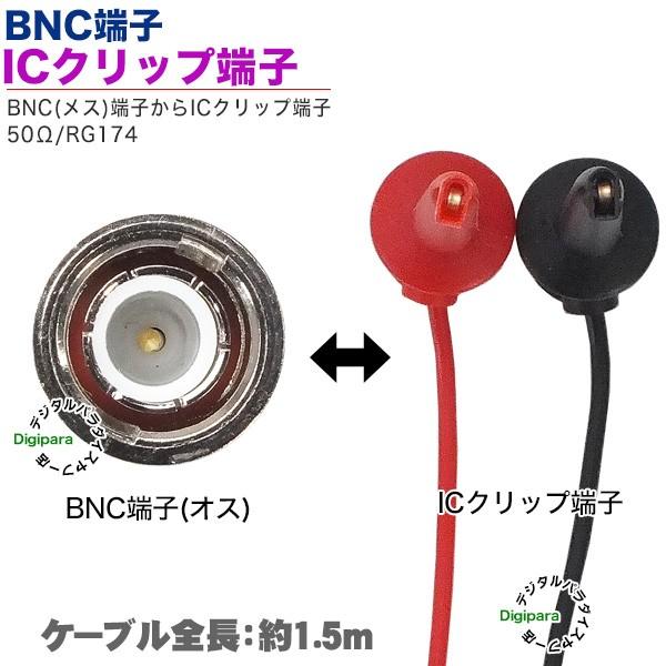 BNC⇔ICクリップ1.5mケーブル BNC(メス)⇔ICクリップ端子 長さ:約1.5m