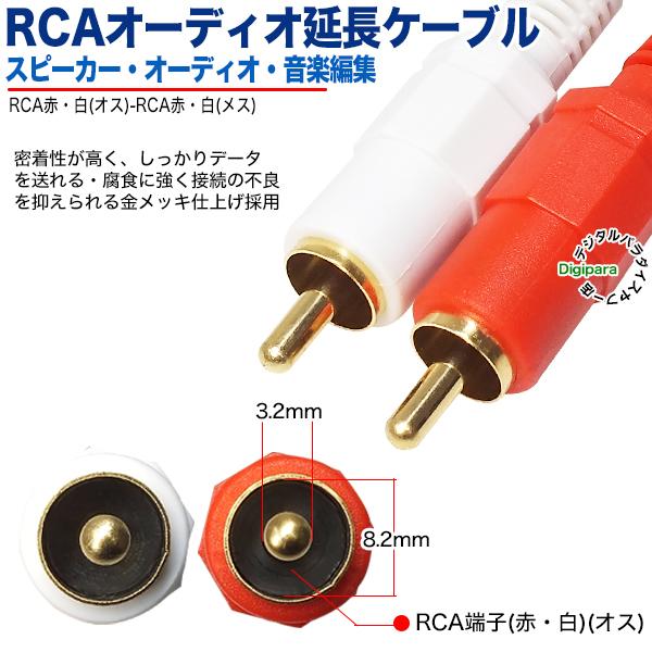 オーディオ延長ケーブル 2m RCA(オス)⇔RCA(メス) オーディオ