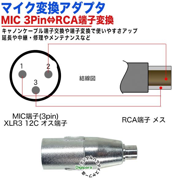RCA→MIC変換アダプタ RCA(メス)→MIC(3pin)(オス) XLR3 12C キャノン端子 楽器 マイク 音楽編集ケーブル延長、変換 RCAzcMIC｜tsuhan-express｜08