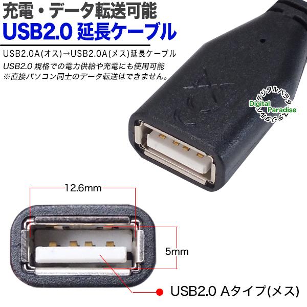 USB延長ケーブル 15cm USB2.0Aタイプ(オス)-USB2.0Aタイプ(メス) USB