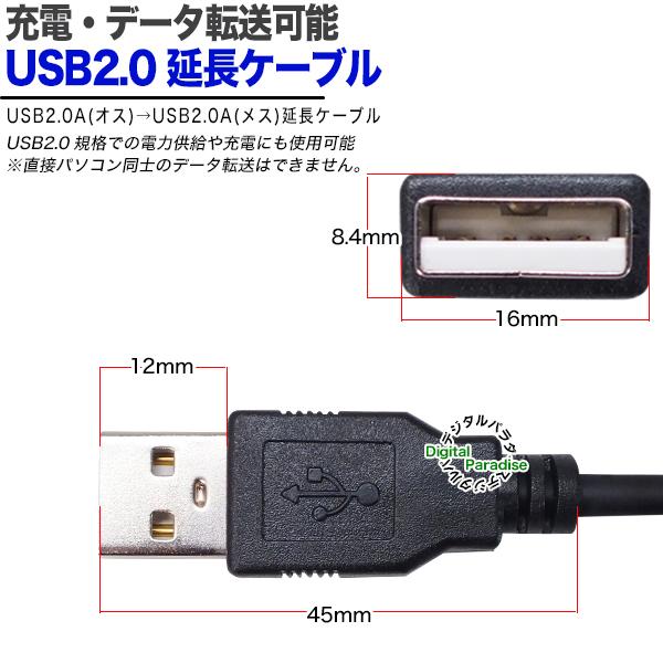 USB延長ケーブル 15cm USB2.0Aタイプ(オス)-USB2.0Aタイプ(メス) USB