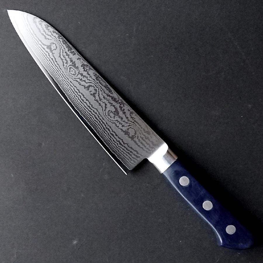 KC-203 兼常作 33層ダマスカス鋼 口金付POM柄 三徳型 180mm 兼常作 三徳包丁 刃長180mm 33層ダマスカス鋼 口金付 POM柄 KC