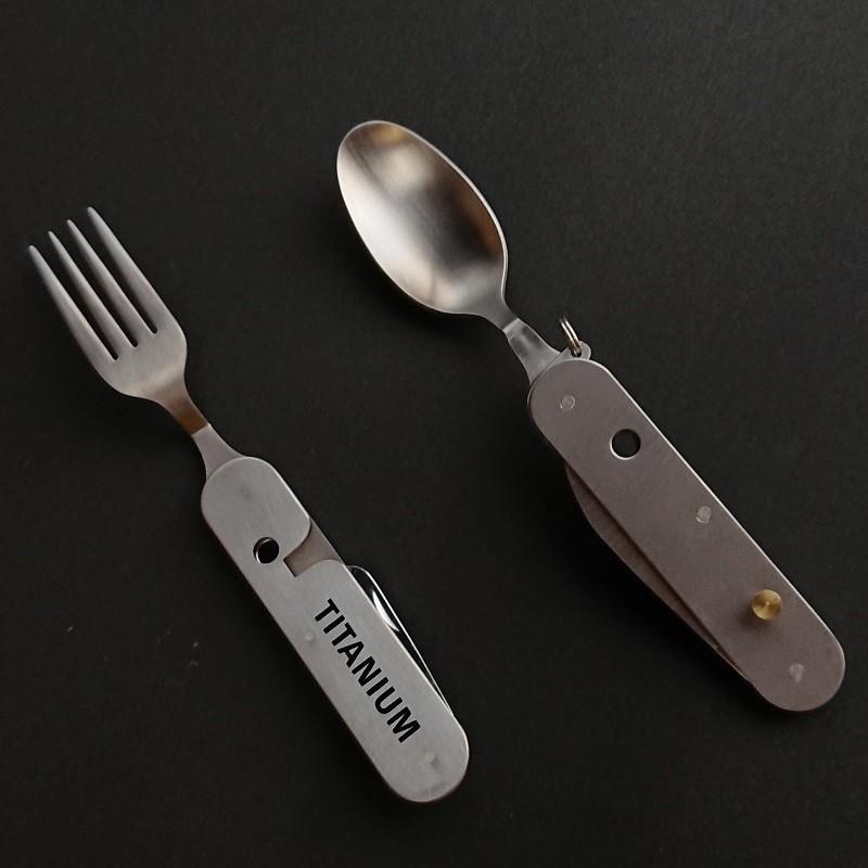 アウトドア チタニウム スプン・フォーク付 5徳ナイフ 引割式 KT525