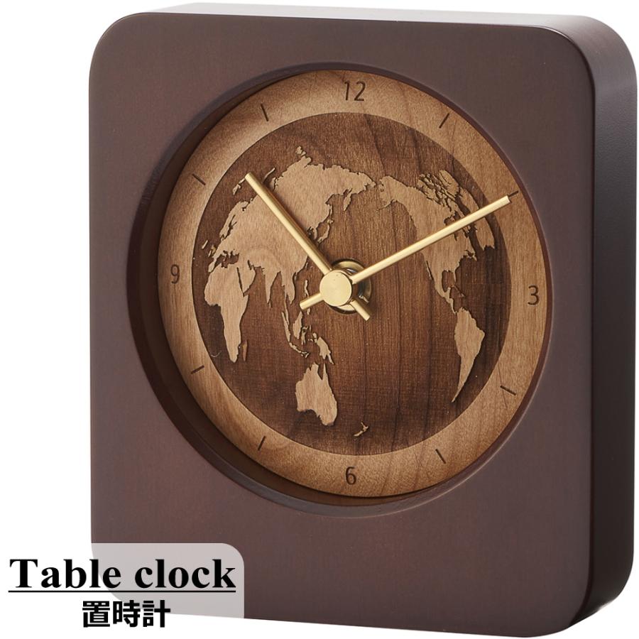 卓上世界地図ミニ置時計 置き時計 アナログ 木製 四角 電池式 卓上 天然木 ウッド