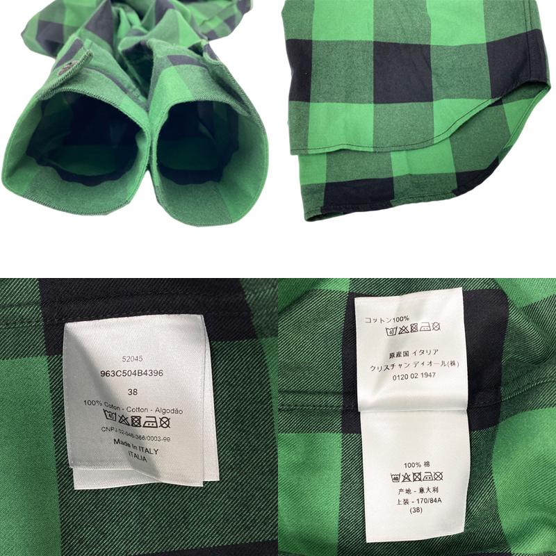 美品 クリスチャンディオール シルク 総柄シャツ グリーン M *QC1177