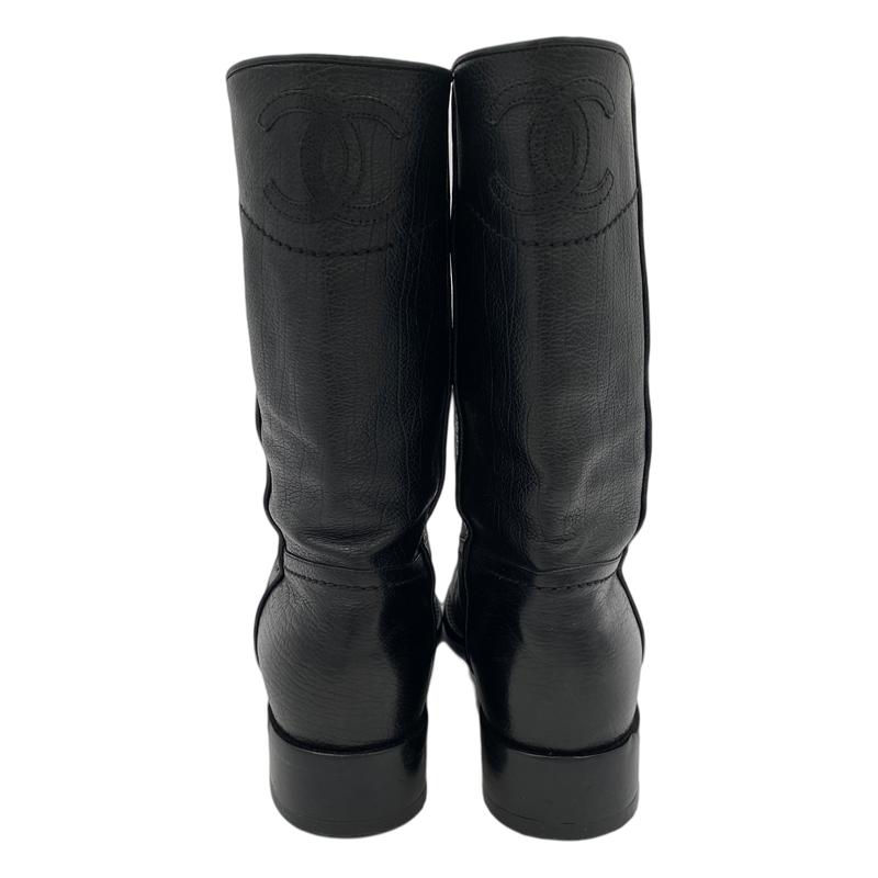 CHANEL レザーショートブーツ36 ブラック CHANEL シャネル レザーショートブーツ ブラック ＃36 1/2(約