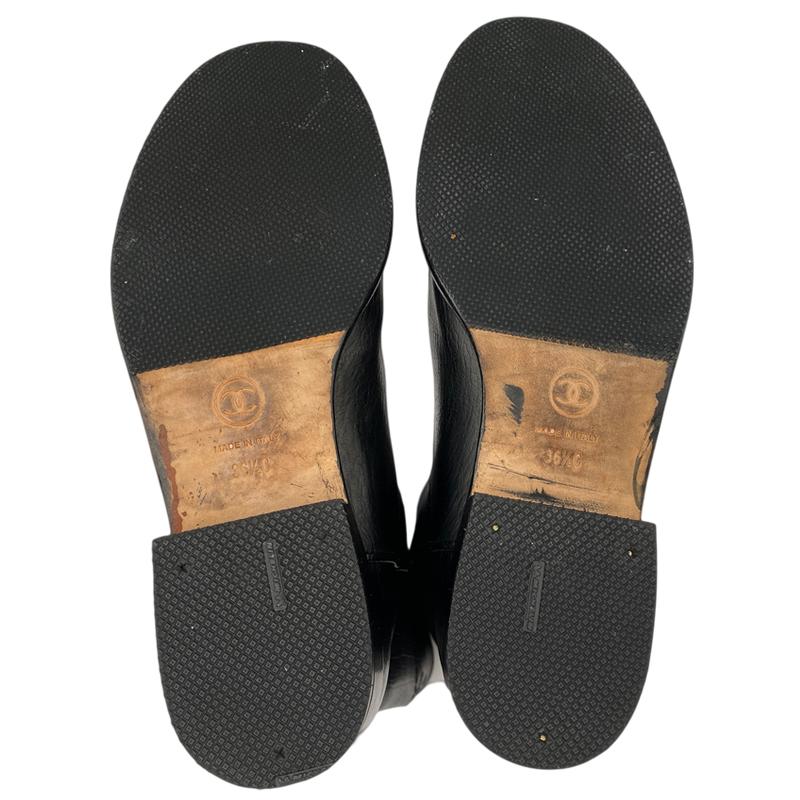 CHANEL レザーショートブーツ36 ブラック シャネル ココマーク レザー ショートブーツ 36C レディース