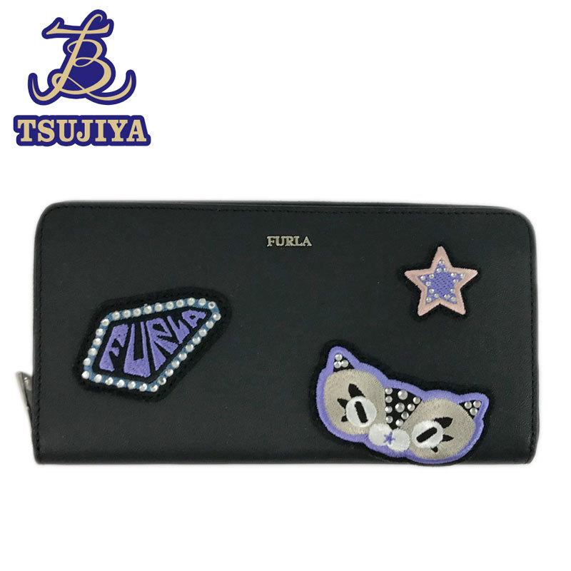 Furla フルラ ラウンドファスナー ファボラ レディースファッション 長財布 レザー ブラック B1028 ラウンドファスナー 新品同様 辻屋質店b1028 辻屋質店店 新品同様 販売の事前割引