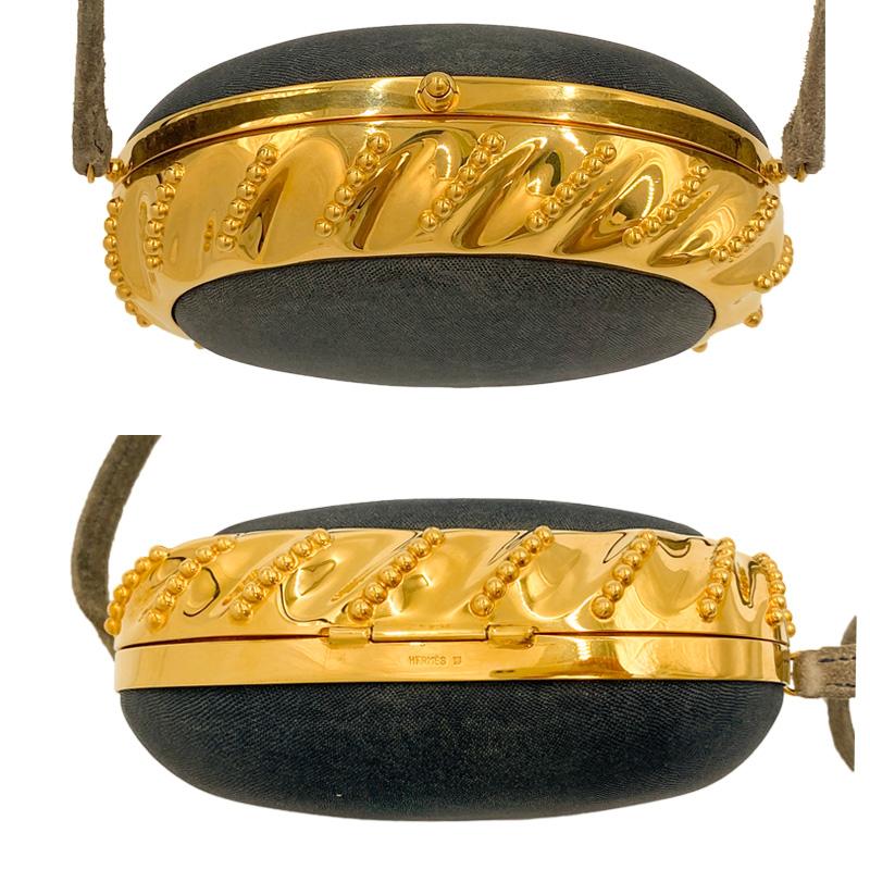 中古B HERMES エルメス ヴィンテージ オーバル パーティバッグ グレー×ゴールド Sマーク刻印 辻屋質店B2373_3
