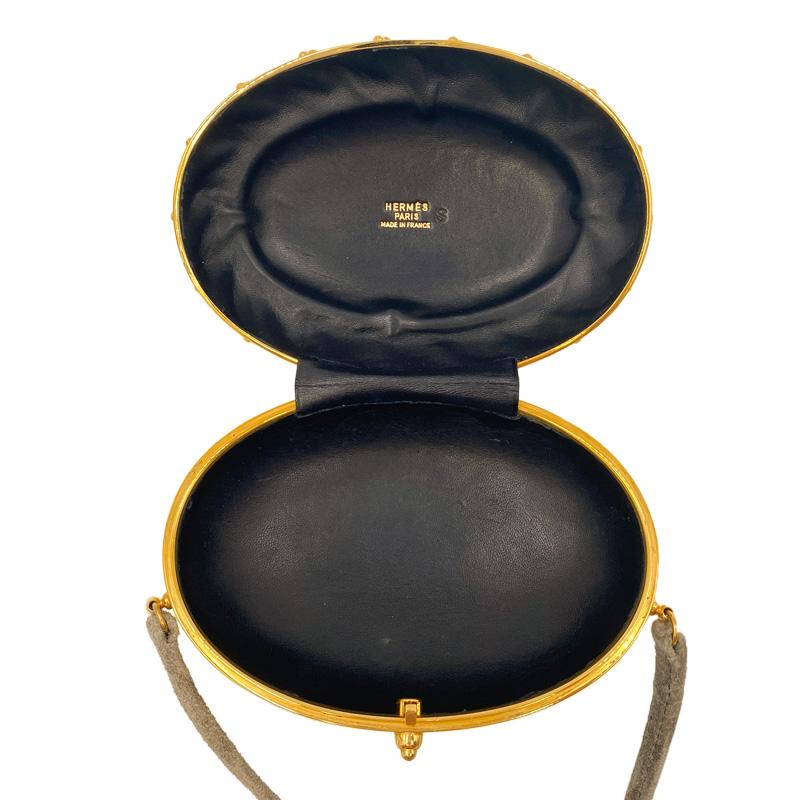 中古B HERMES エルメス ヴィンテージ オーバル パーティバッグ グレー×ゴールド Sマーク刻印 辻屋質店B2373_5