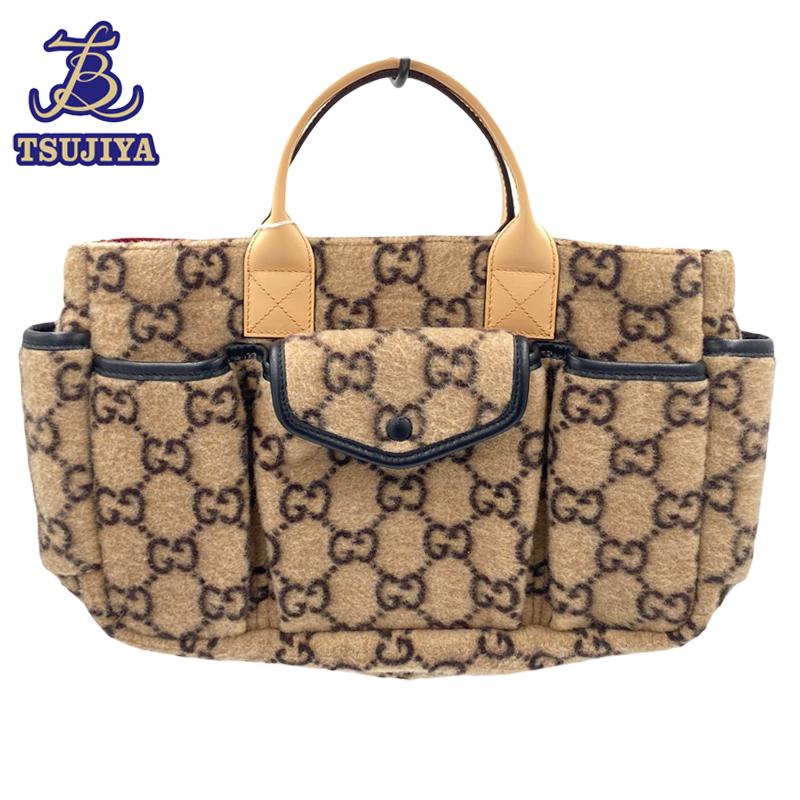 GUCCI グッチ GGウール 628159 ハンドバッグ ベージュ 中古A【辻屋質店 