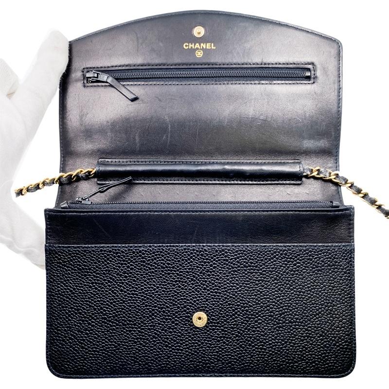 中古AB CHANEL シャネル チェーンウォレット ブラック ゴールド金具 辻屋質店B3459の画像