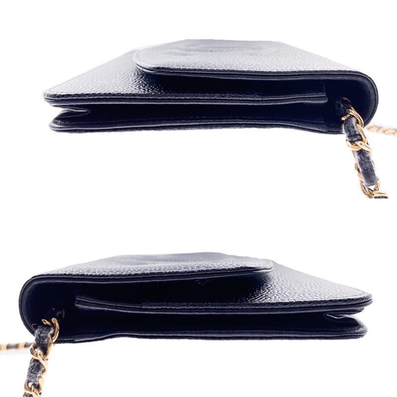 中古AB CHANEL シャネル チェーンウォレット ブラック ゴールド金具 辻屋質店B3459の画像
