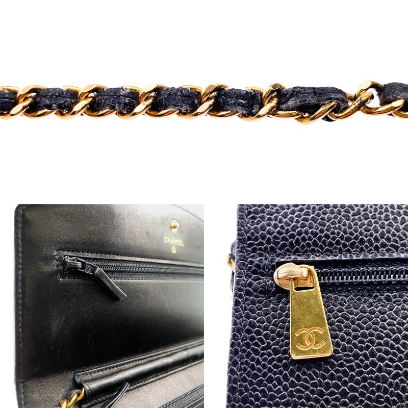 中古AB CHANEL シャネル チェーンウォレット ブラック ゴールド金具 辻屋質店B3459の画像