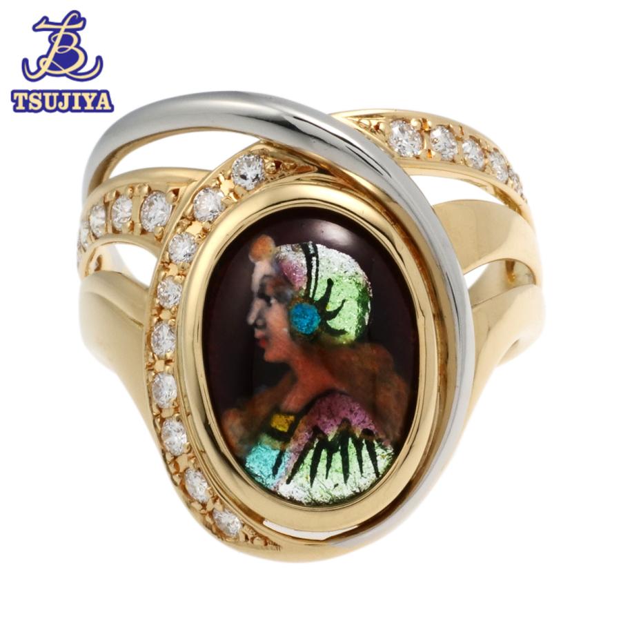 梶光夫　エマーユダイヤリング　約13号　K18YG/Pt900　7.7g　レディース　中古AB