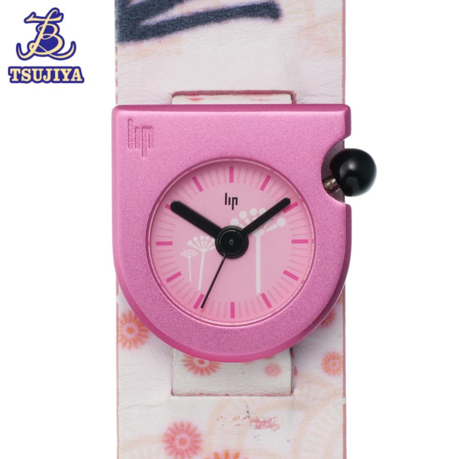 リップ LIP マッハ2000 ピンク文字盤 花柄 ステンレス/レザー/クォーツ