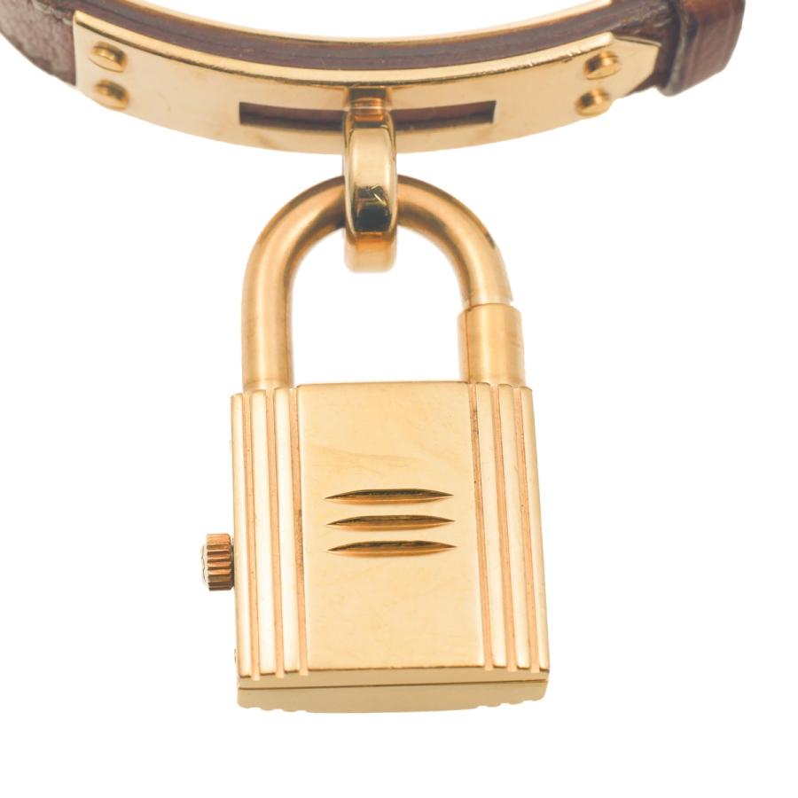 中古B エルメス ケリーウォッチ ゴールド文字盤 ゴールドメッキ レザー