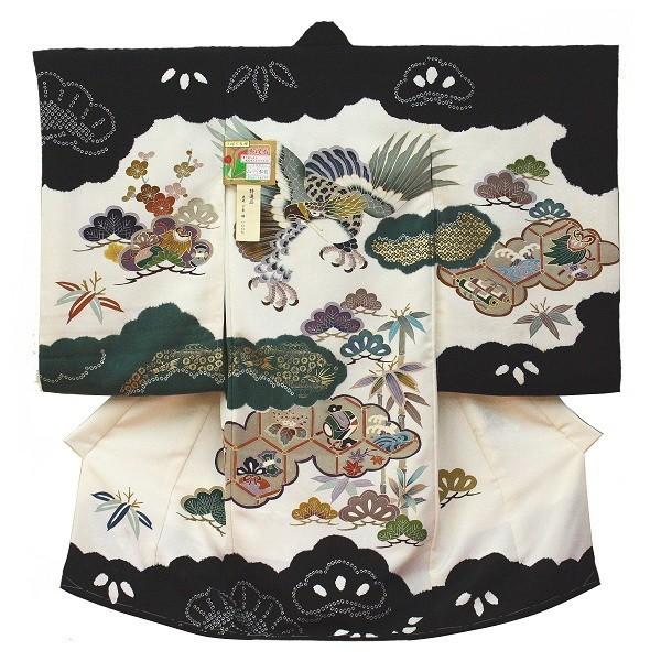 お宮参り男の子着物012 黒地と白地の雲どり 鷹の柄に松竹梅文様 吉祥文様 すべて正絹 手描き友禅 祝着 産着 Ubu012 京の仕立上着物お宮参り 初着和楽苑 通販 Yahoo ショッピング