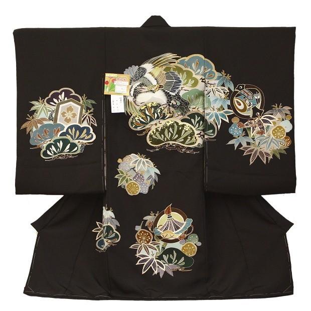 お宮参り男の子着物020 黒地に鷹の柄、松・笹の柄、すべて正絹、手描き友禅、 祝着・産着 [] :ubu020:京の仕立上着物お宮参り初着和楽苑 -  通販 - Yahoo!ショッピング