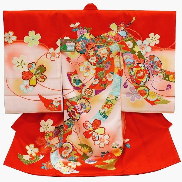 お宮参り女の子着物087 正絹 赤地 鼓 几帳の柄 桜の柄 祝着 初着 産着 Ubu087 京の仕立上着物お宮参り初着和楽苑 通販 Yahoo ショッピング