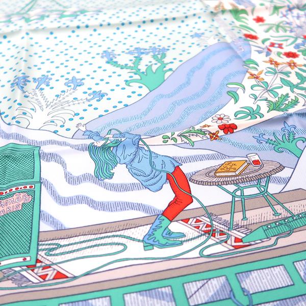 HERMES カレ90 始まりの歌 003799S-01 アクア/グリーン LE 