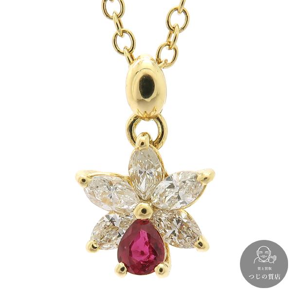 ルビー ダイヤモンド ネックレス 750 K18 イエローゴールド 3.7g SP  