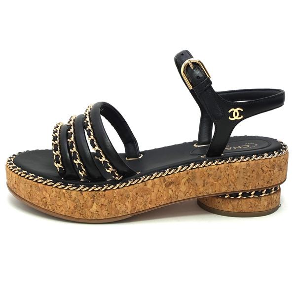 CHANEL サンダル Sandals チェーンストラップ G35779 #35 22cm ココ 