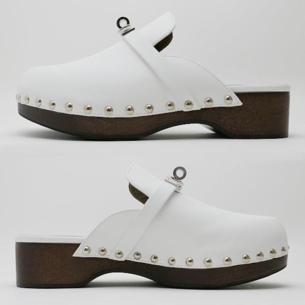 HERMES カルロッタ 美品 35 22cm ホワイト ミュール エルメス