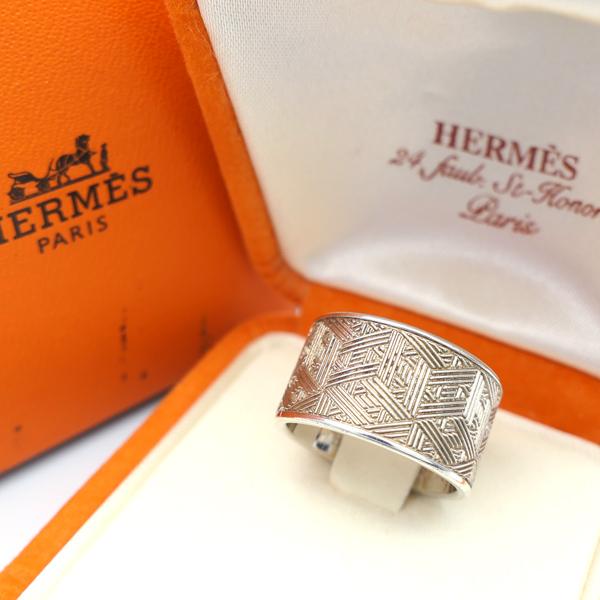 HERMES エルメス シルバーリング 幾何学模様 ソーアッシュ Hロゴ HERMES エルメス シルバーリング 幾何学模様 ソーアッシュ Hロゴ
