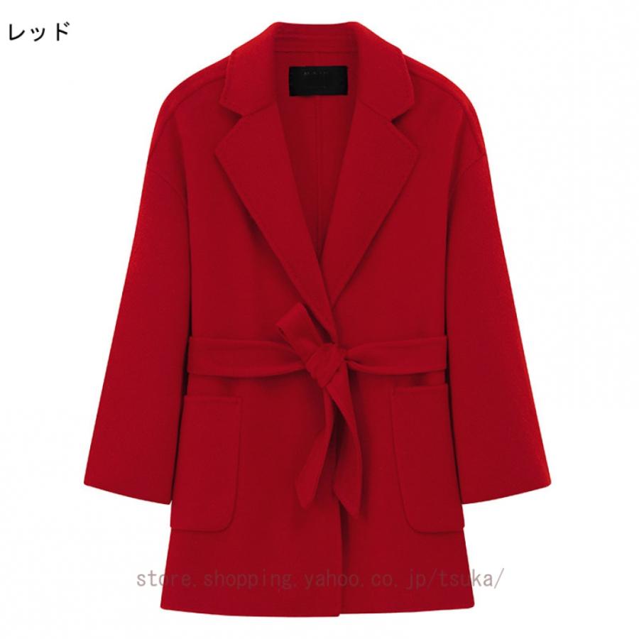 チェスターコート レディース ウールコート ベルト付き ミドル丈