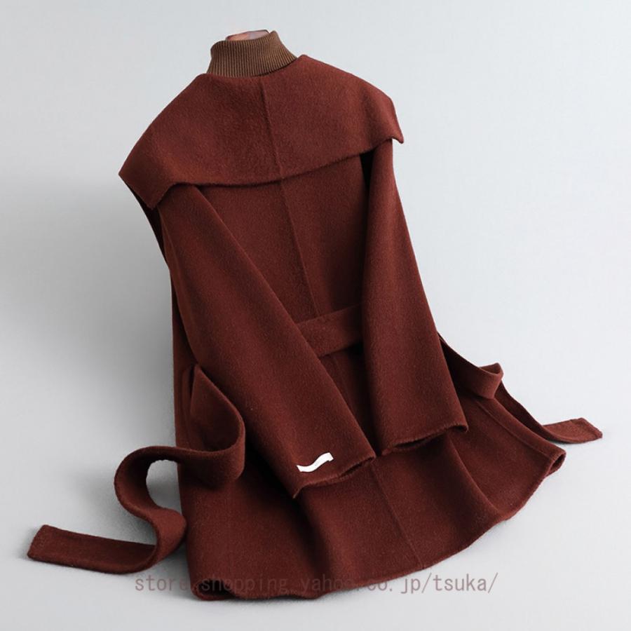 コート レディース ラシャコート チェスターコート ミドル丈 無地 長袖 ジャケット ポケット おしゃれ フォーマル 大人 上品 ベルト付き トレンチコート 防寒の画像
