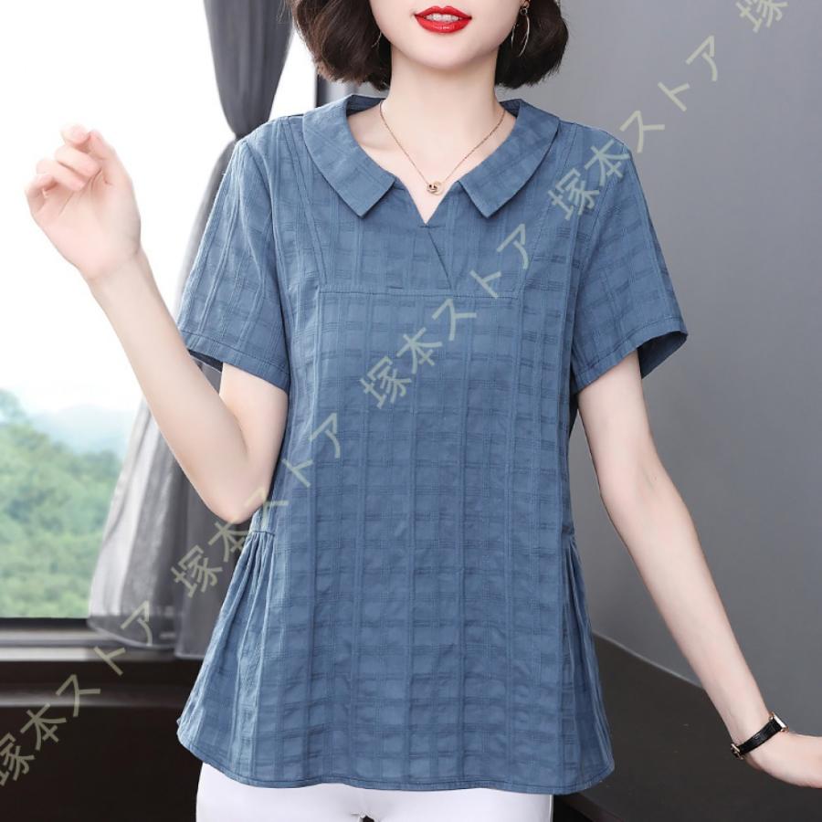 トップス レディース tシャツ 半袖 レディース お洒落 綿麻 シャツ 柔らか 薄手 女性 上着 春夏服 きれいめ ブラウス 無地 カジュアル ゆったり シンプル