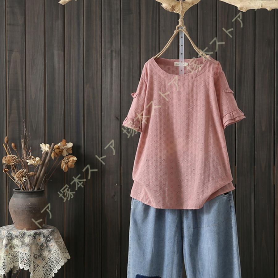 レディースシャツ春夏 レディーストップス 春夏ブラウス 刺繍 大きいサイズ ゆったり 綿麻ブラウス 大きいサイズ 五分袖 お出かけ オシャレ 可愛い 上品