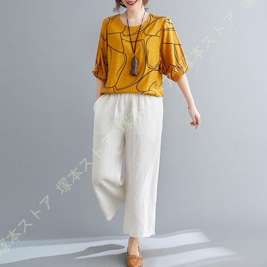 トップス レディース tシャツ 半袖 レディース お洒落 綿麻 シャツ 柔らか 薄手 女性 上着 春夏服 きれいめ ブラウス 無地 40代 50代 カジュアル ゆったり