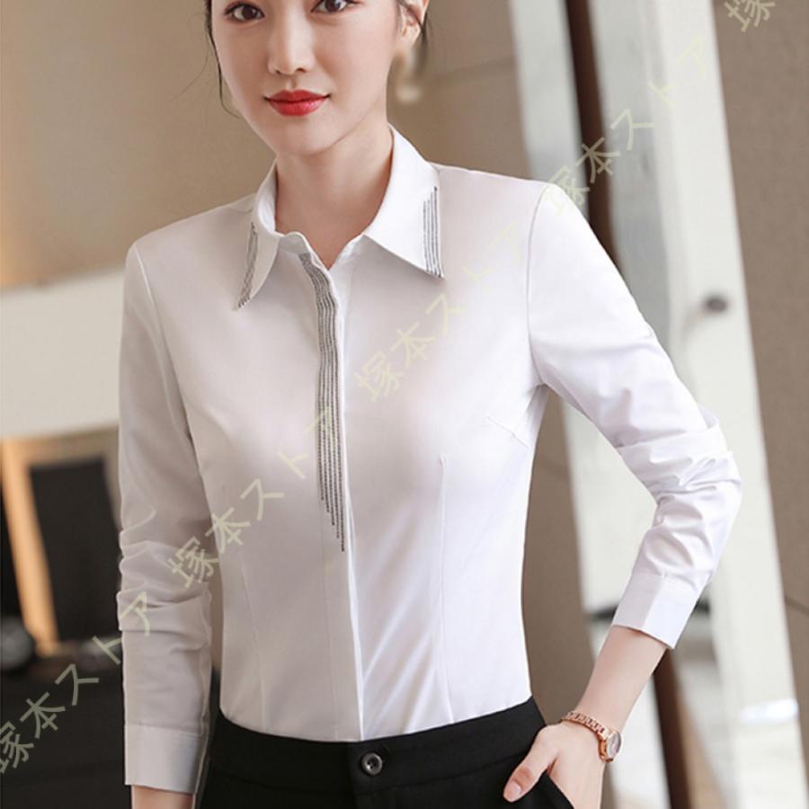 シャツ ブラウス シフォン レディース トップス Vネック パール 長袖 ファッション 爽やか 上品 女性らしい おしゃれ タック エレガント 大人 着痩せ