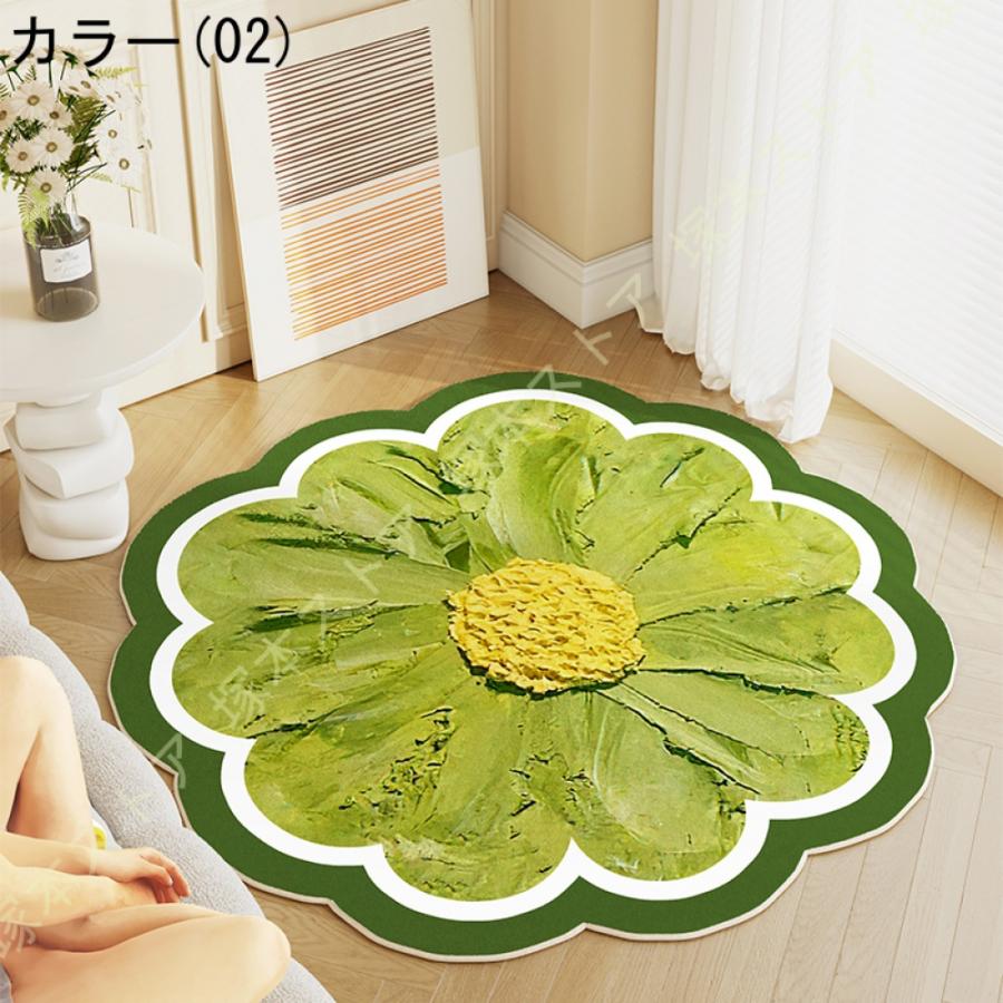 洗えるラグ ラグマット 花柄 モダン やわらか 滑り止め付 防音 マット ラグカーペット 夏 冷房対応 冬 床暖房対応 カーペット エレガント 円形 丸い 絨毯_7