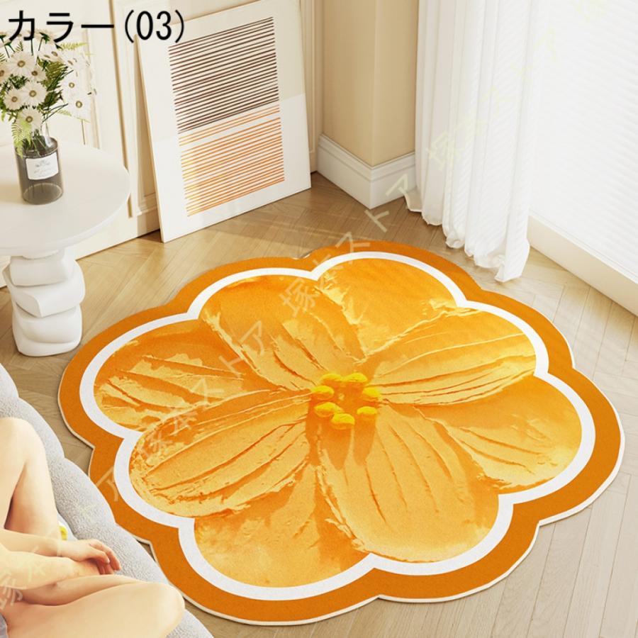 洗えるラグ ラグマット 花柄 モダン やわらか 滑り止め付 防音 マット ラグカーペット 夏 冷房対応 冬 床暖房対応 カーペット エレガント 円形 丸い 絨毯_8