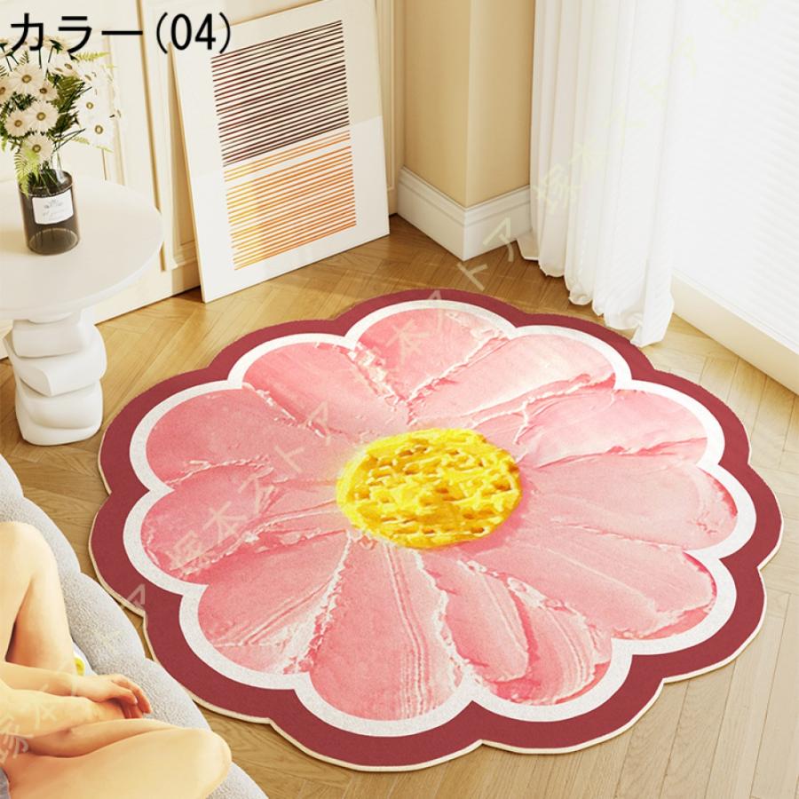 洗えるラグ ラグマット 花柄 モダン やわらか 滑り止め付 防音 マット ラグカーペット 夏 冷房対応 冬 床暖房対応 カーペット エレガント 円形 丸い 絨毯_9
