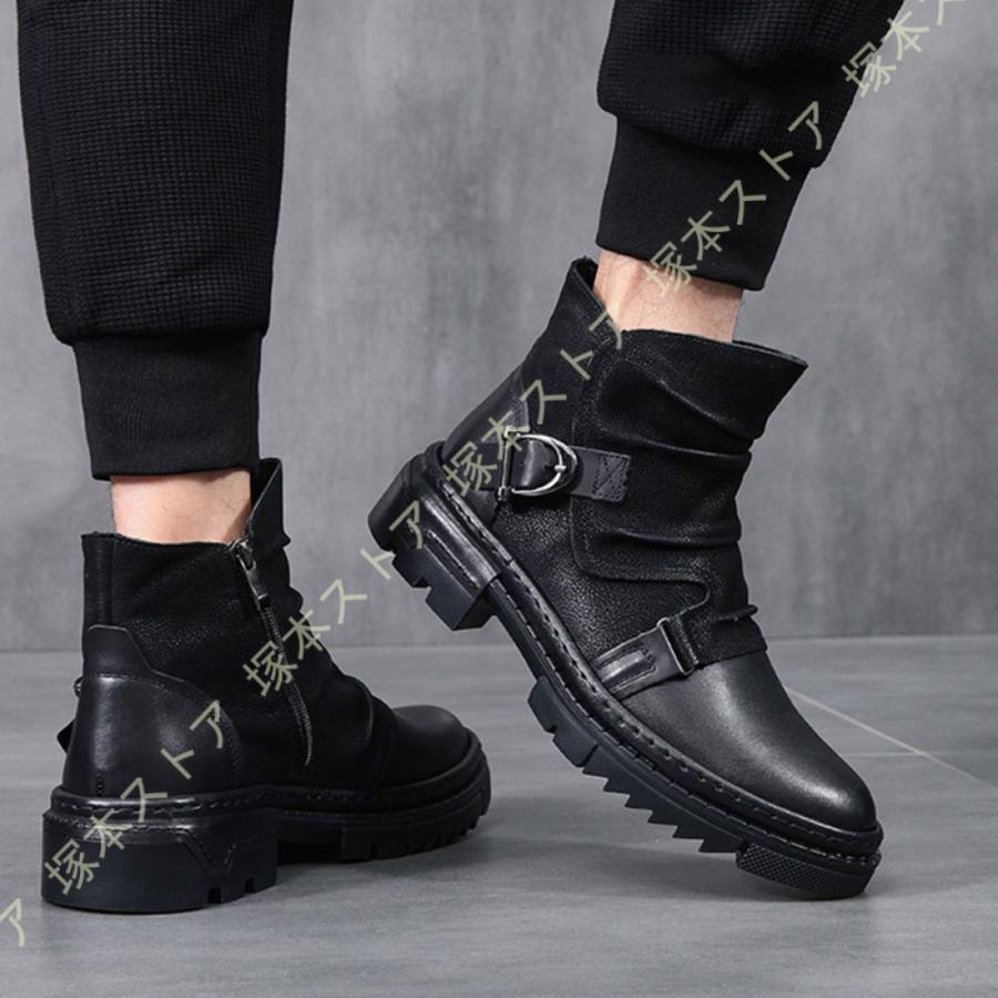 ドレープ ブーツ メンズ エンジニア BOOTS サイドジッパー ショート 本