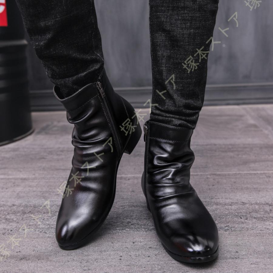 ブーツ ショートブーツ ビジネスシューズ チェルシー メンズ シューズ ブーツ チェルシーブーツ メンズ ロングノーズ 黒 高級紳士靴 ロングノーズ