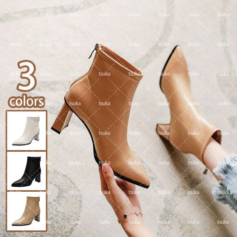 ポインテッドトゥ ショートブーツ ブーツ 靴 ヒール 幅広 レディース アンクルブーツ ローヒール ブーツ チャンキーヒール 歩きやすい 疲れない 痛くない