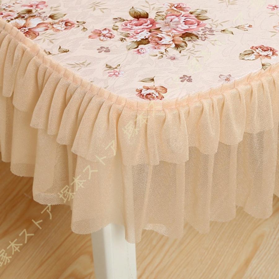 テーブルクロス 長方形 ホワイト レース フリル 刺繍入り花 ローズ柄