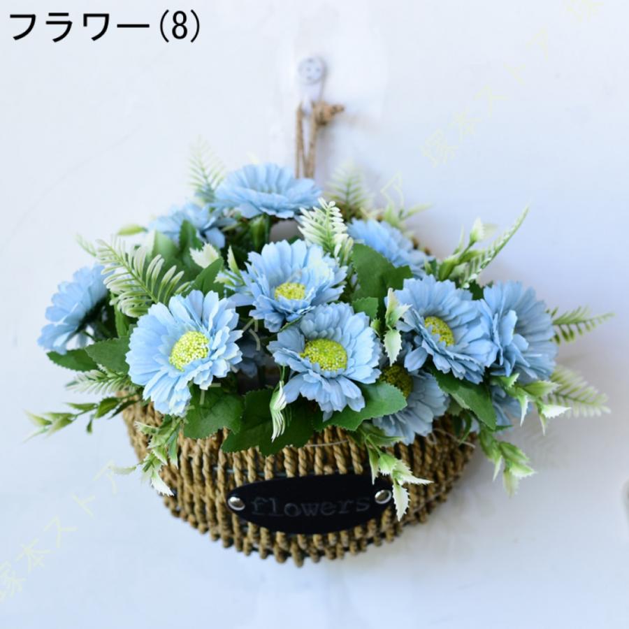 フェイクグリーン＆フラワー　ブルー系壁飾り　横長壁飾り　ハンドメイド造花 フェイクグリーン＆フラワーブルー系壁飾り横長壁飾り