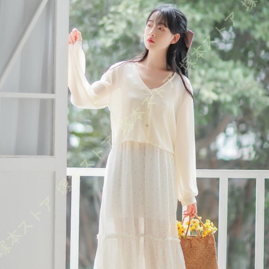 長袖 薄手 シフォン ショート丈 カーディガン 前開き シースルー