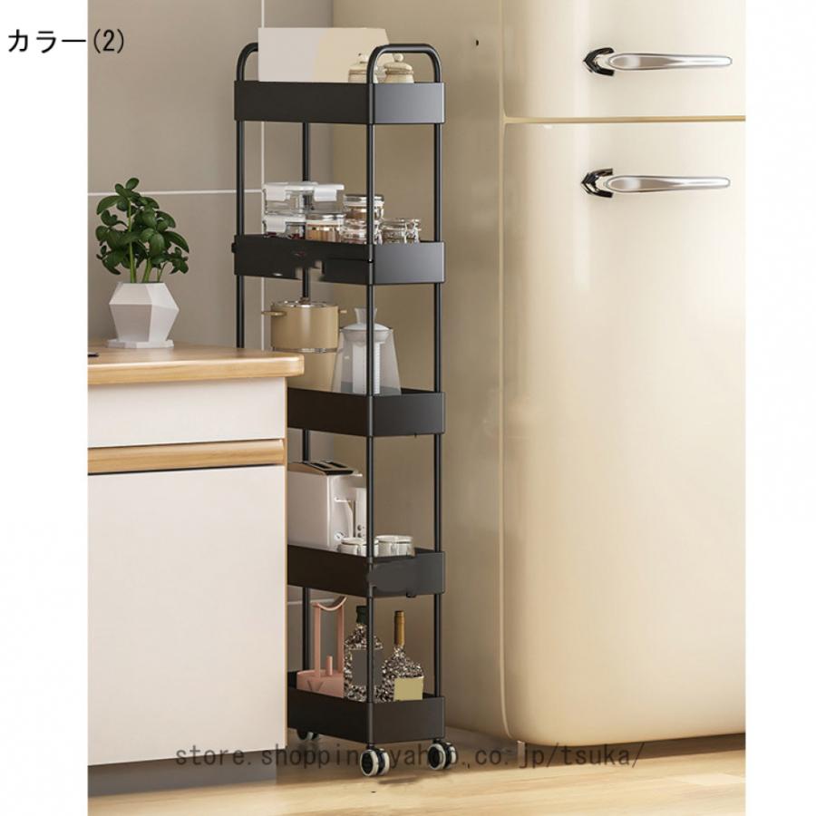 キッチンワゴン 隙間収納 スリム 多機能 小物 食品 調味料 キャスター付き 組立簡単 浴室 台所 冷蔵庫横 ブラック 移動式 ホワイト収納ラック_14