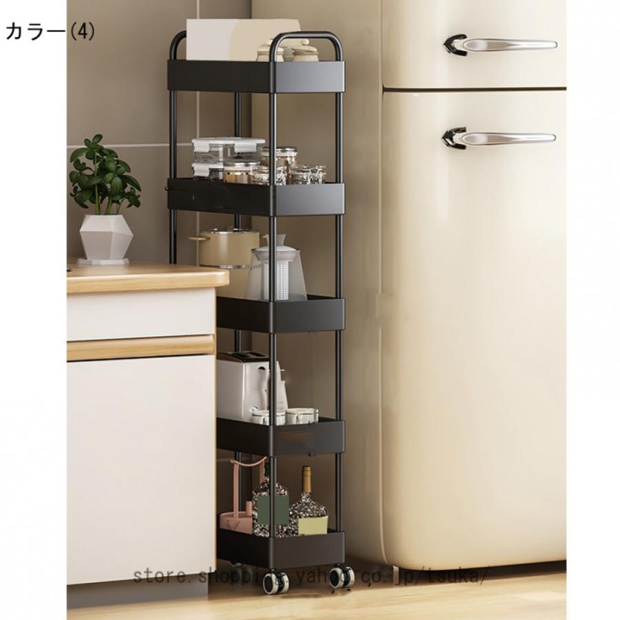 キッチンワゴン 隙間収納 スリム 多機能 小物 食品 調味料 キャスター付き 組立簡単 浴室 台所 冷蔵庫横 ブラック 移動式 ホワイト収納ラック_16