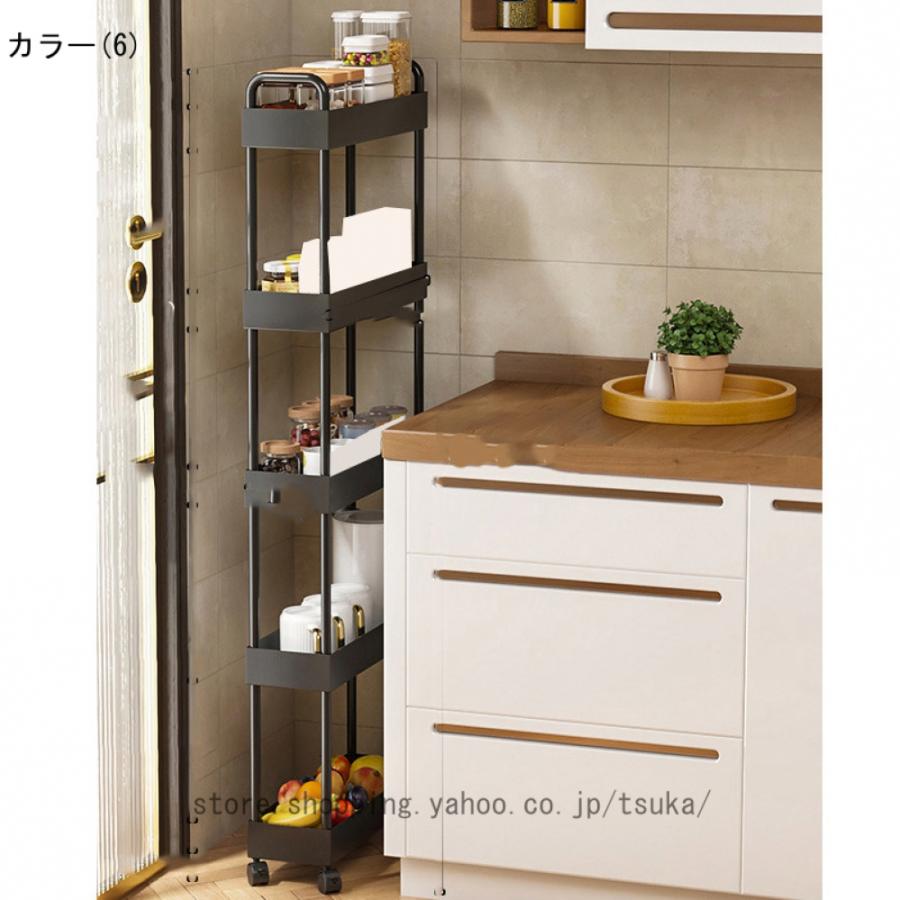 キッチンワゴン 隙間収納 スリム 多機能 小物 食品 調味料 キャスター付き 組立簡単 浴室 台所 冷蔵庫横 ブラック 移動式 ホワイト収納ラック_18