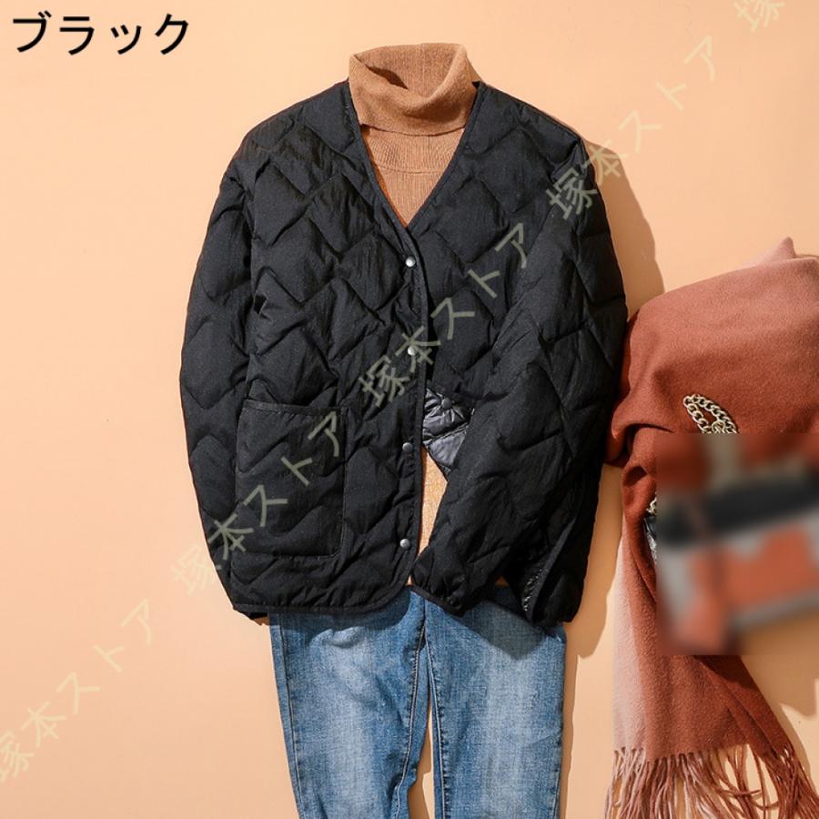 薄い インナーダウン 丸首 レディース ダウンジャケット V