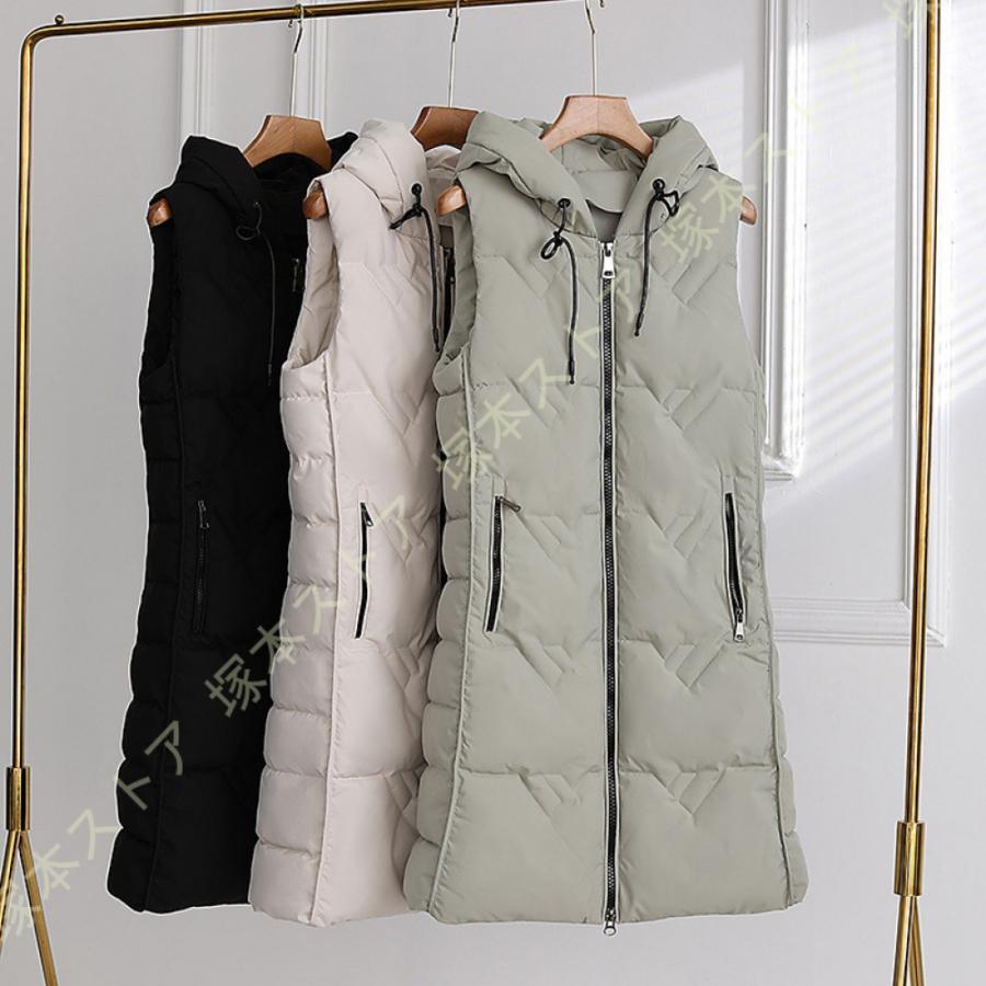 ロングベスト レディース ダウンベスト フード付き ダウンジャケット